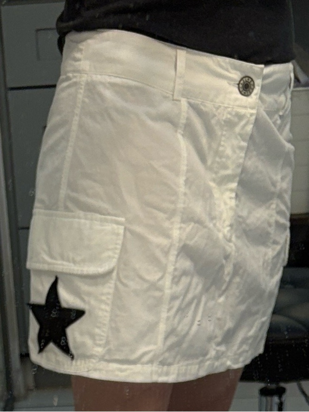 SHEIN White Mini Skirt with Star Patch on both sides.